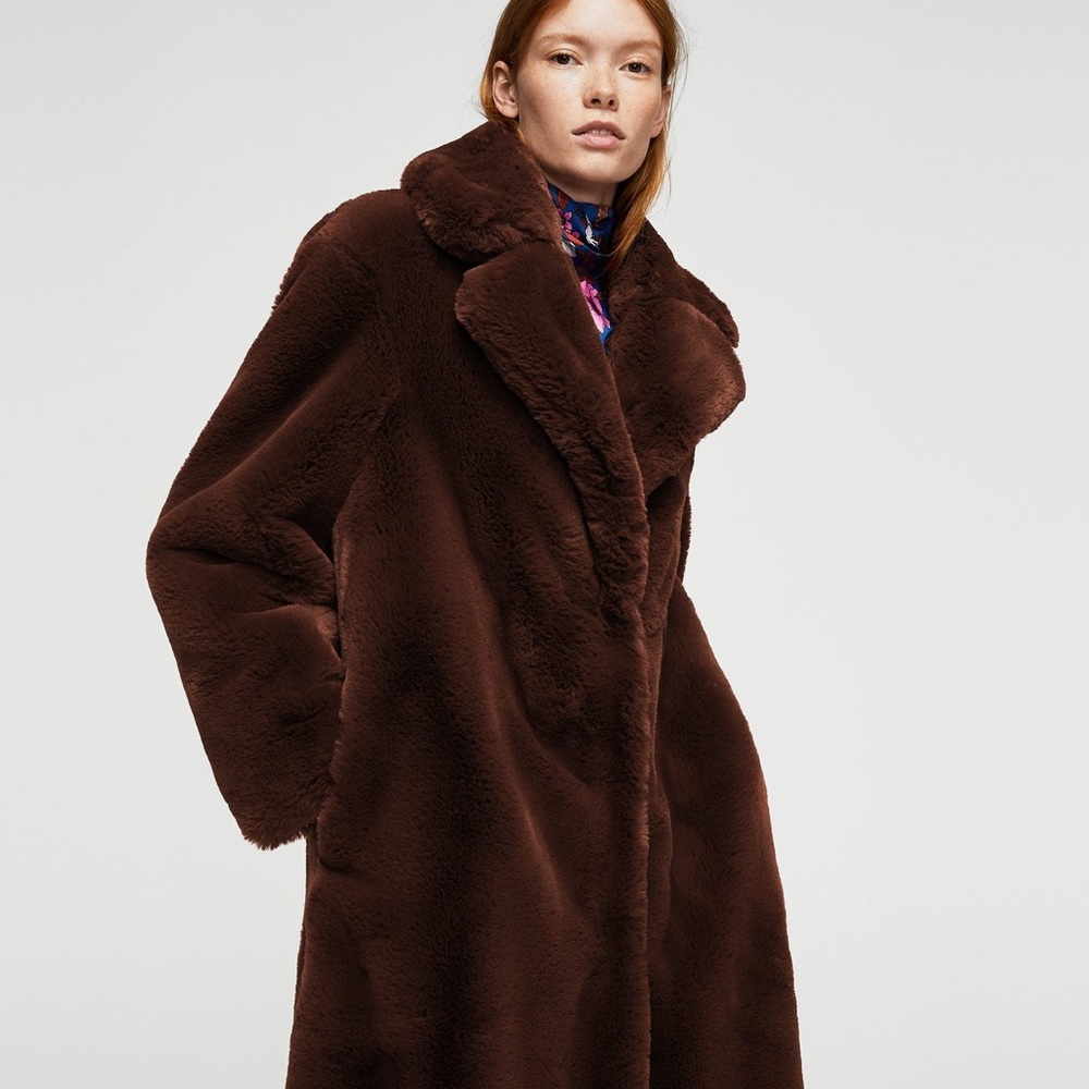 🌲🐻 MANGO BROWN FAUX FUR COAT 🐻🌲